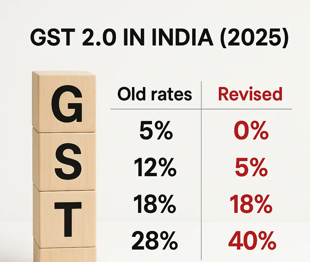 GST 2.0 India 2025 revised tax slabs 0%,5%,18%,40%
